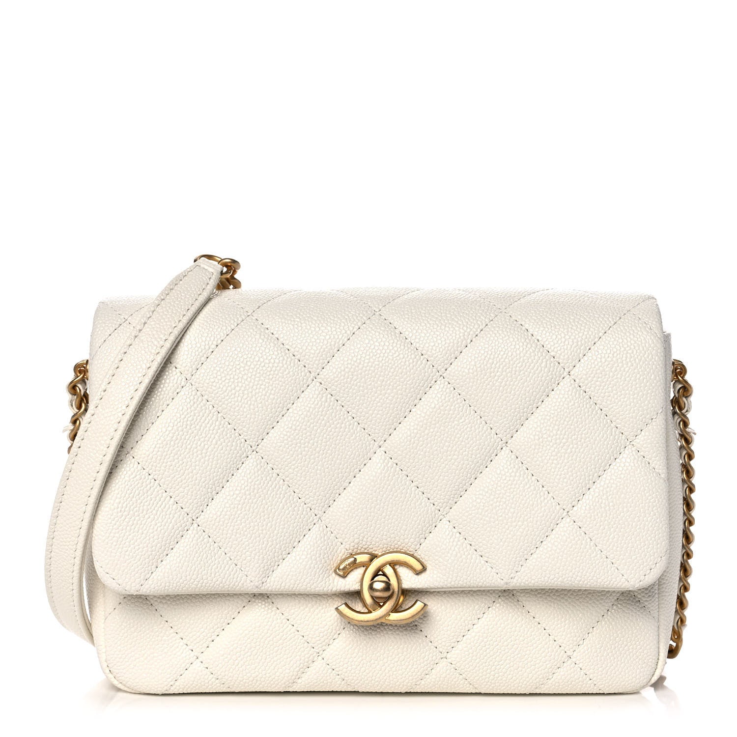 Chanel Shiny Caviar Quilted Small Chain Melody Flap White 1 of 12