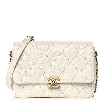 Chanel Shiny Caviar Quilted Small Chain Melody Flap White 1 of 12