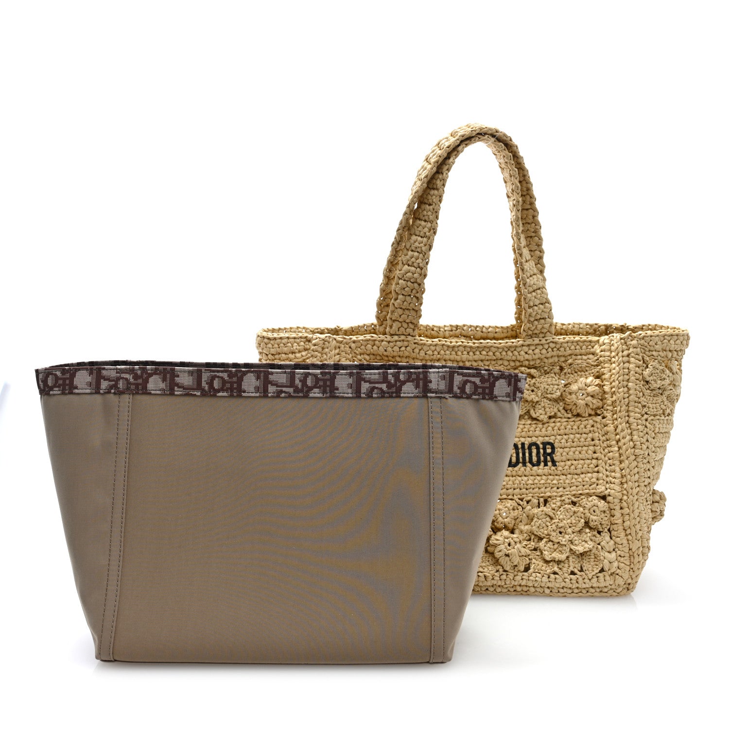 Christian Dior Woven Raffia Floral Embellished Small Book Tote Natural 3 of 12