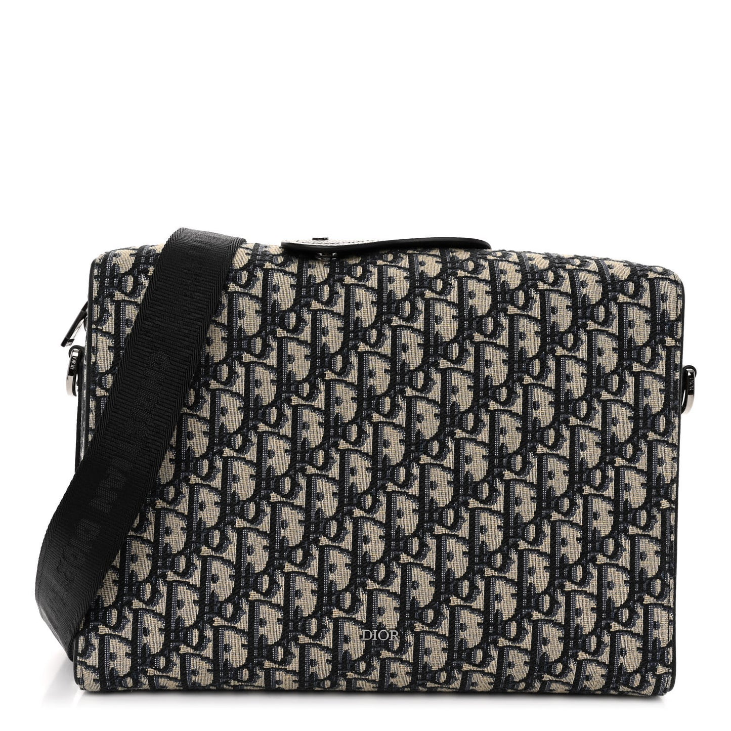 Oblique Jacquard Grained Calfskin Lingot Pouch Beige Black