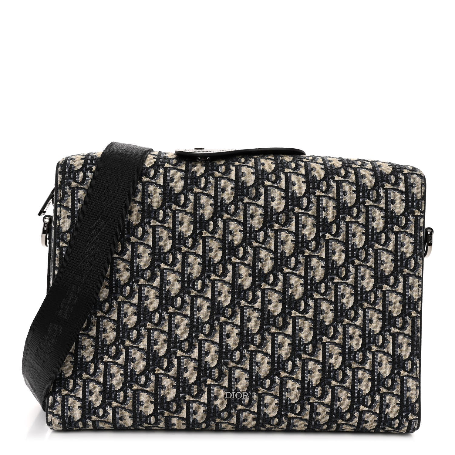 Christian Dior Oblique Jacquard Grained Calfskin Lingot Pouch Beige Black 1 of 10