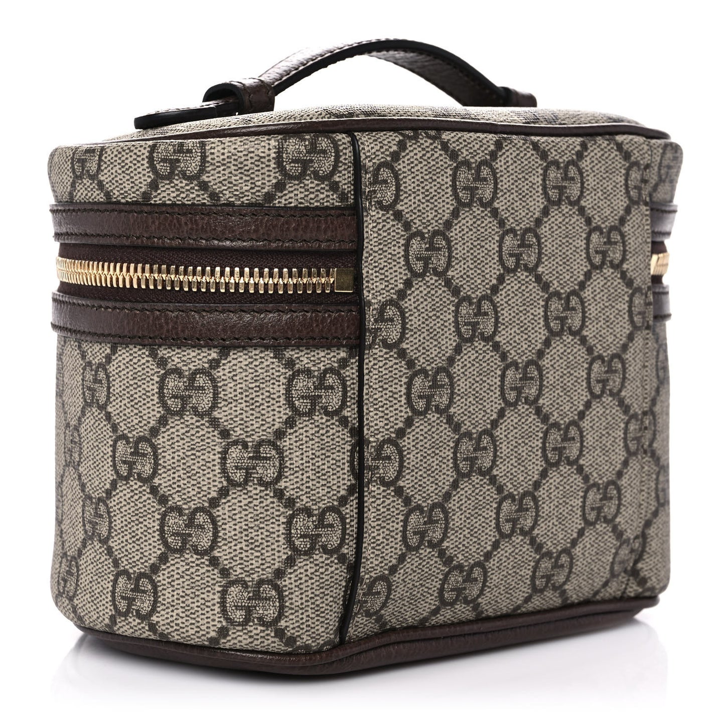 GG Supreme Monogram Textured Calfskin Web Ophidia Vanity Cosmetic Case Beige Ebony New Acero