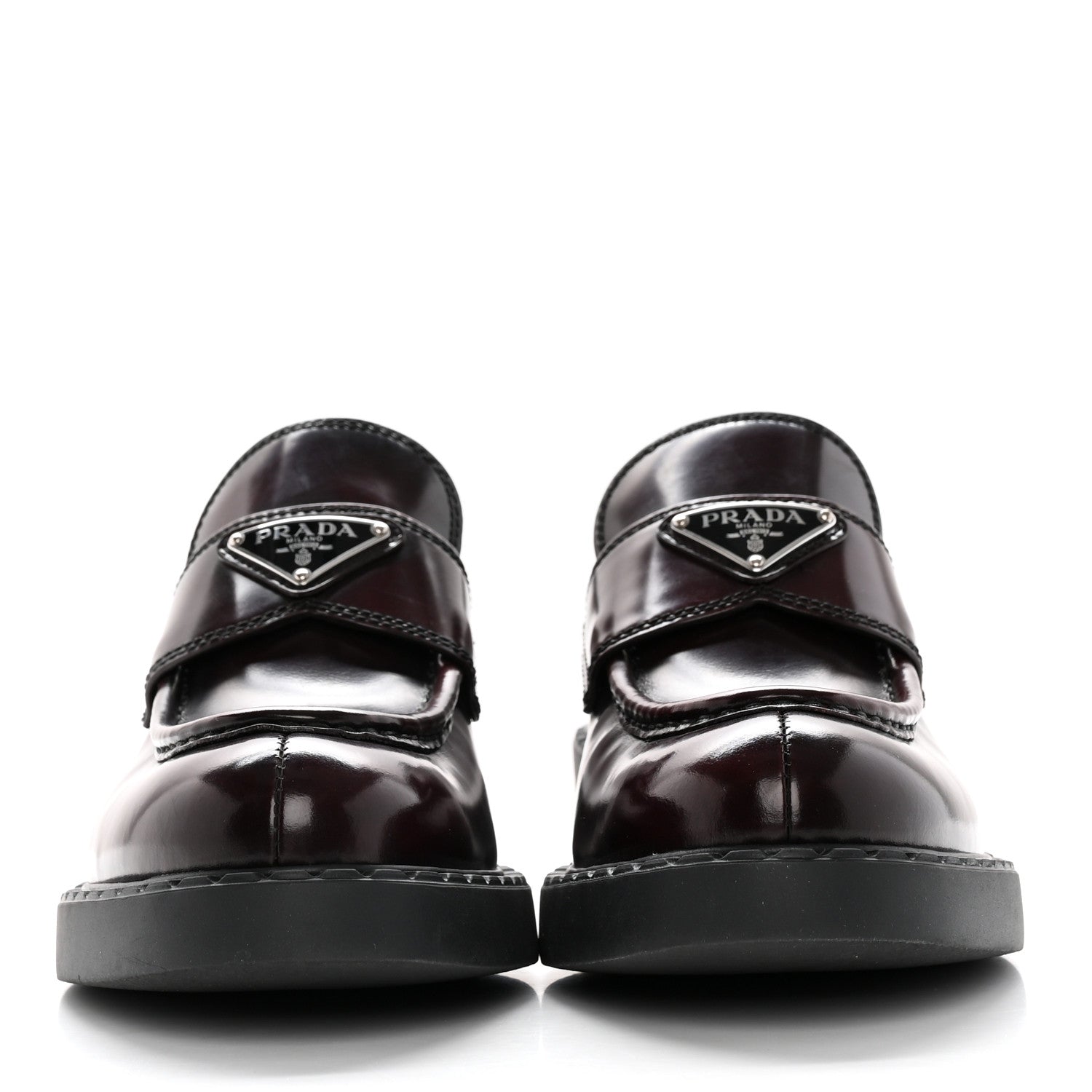 Prada Spazzolato Metal Triangle Logo 50mm Loafers 39 Bruciatio Fume 2 of 10