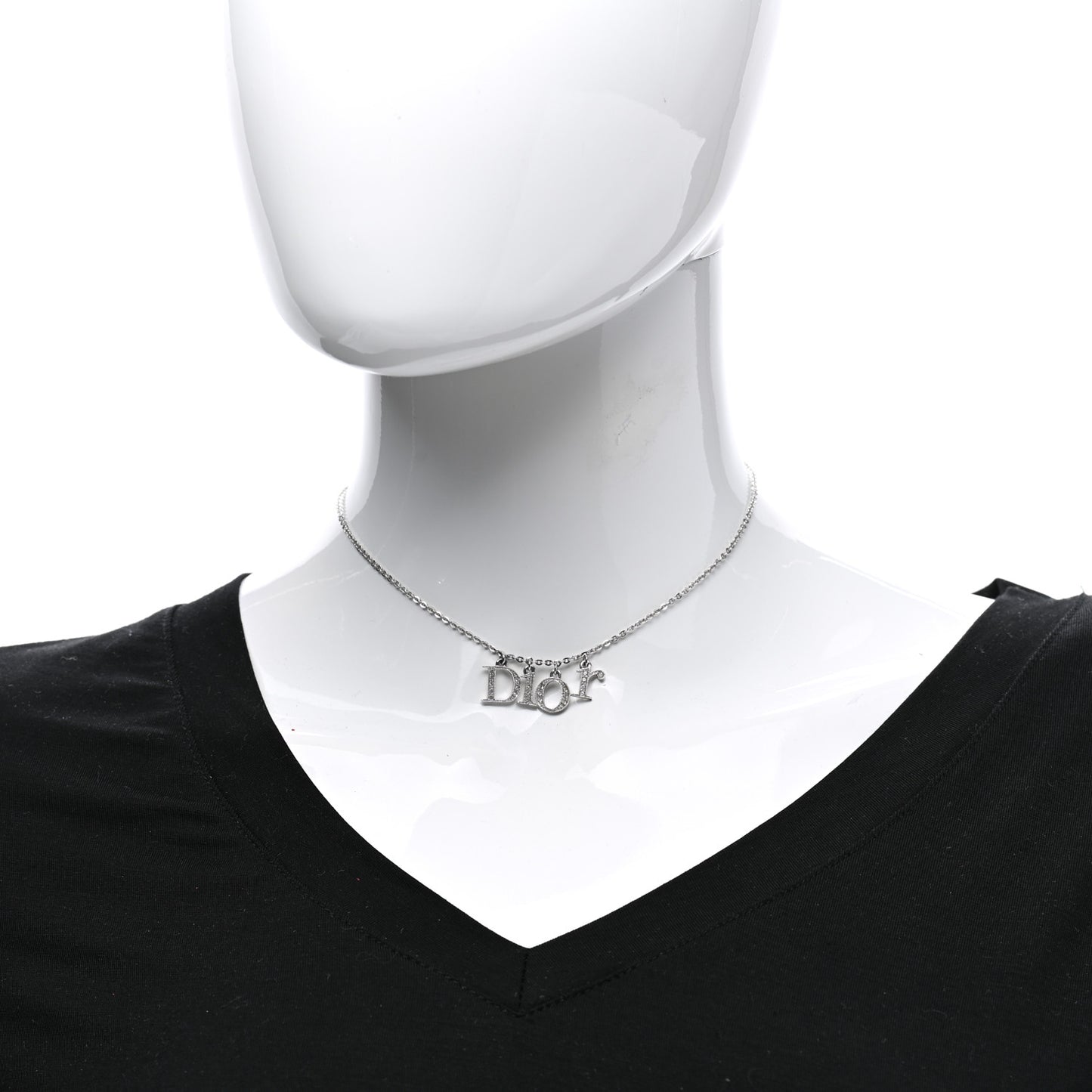 Crystal Metal Logo Necklace Silver