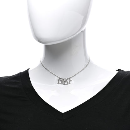 Christian Dior Crystal Metal Logo Necklace Silver 2 of 5