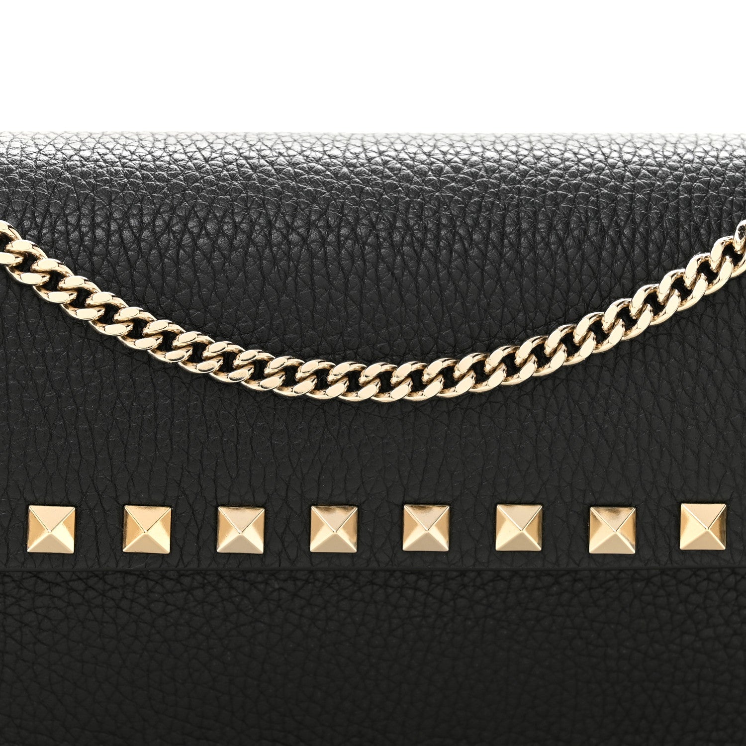 Valentino Garavani Pebbled Calfskin Rockstud Flap Wallet On Chain Black 8 of 11