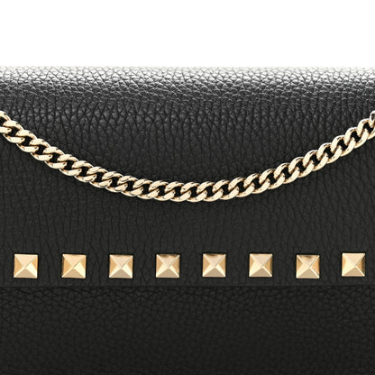 Valentino Garavani Pebbled Calfskin Rockstud Flap Wallet On Chain Black 8 of 11