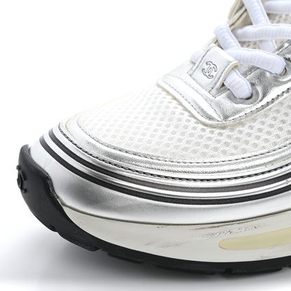 Chanel Fabric Laminated Calfskin Stretch CC Sneakers 37 White Silver 13 of 17