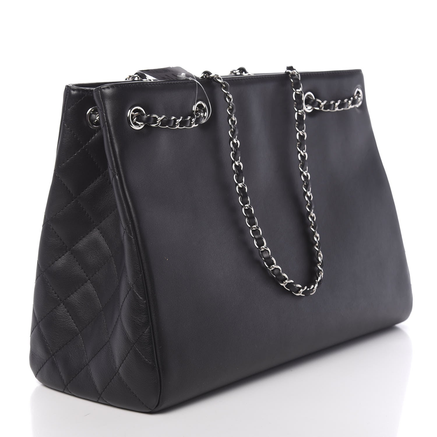 Chanel Calfskin Large Woven Chain Shopping Tote Black 3 of 11