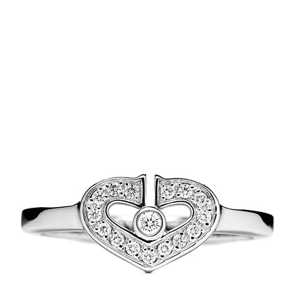 Cartier 18K White Gold Diamond Small Hearts and Symbols Ring 47 4 1 of 5