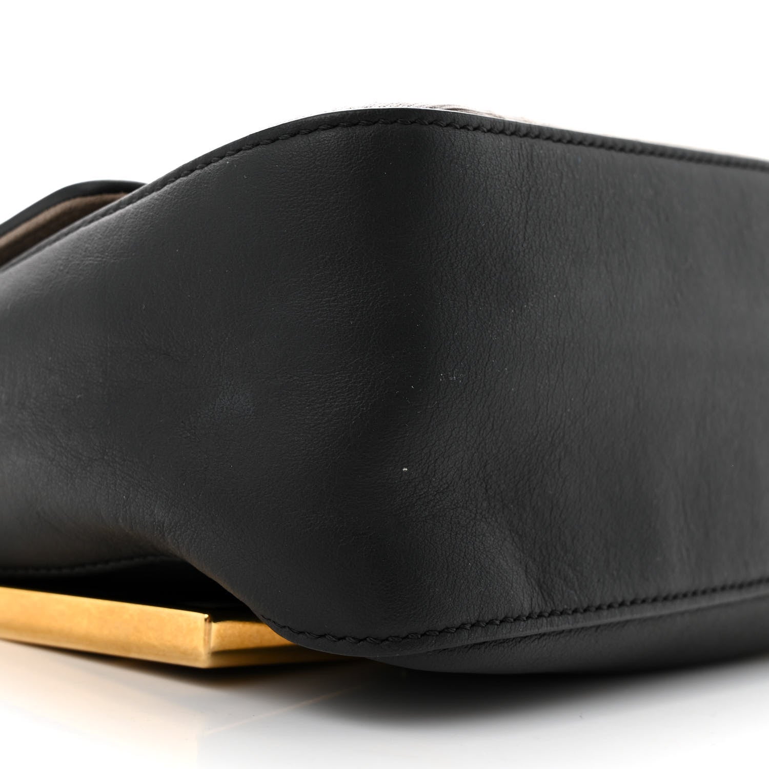 Fendi Vitello Grace Glazed Fabric FF 1974 Double F Shoulder Bag Black Mogano Panna 9 of 12