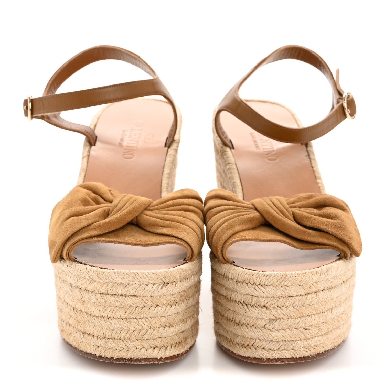 Valentino Garavani Suede Calfskin Tropical Bow Espadrille Platform Wedge Sandals 36 Brown 3 of 10