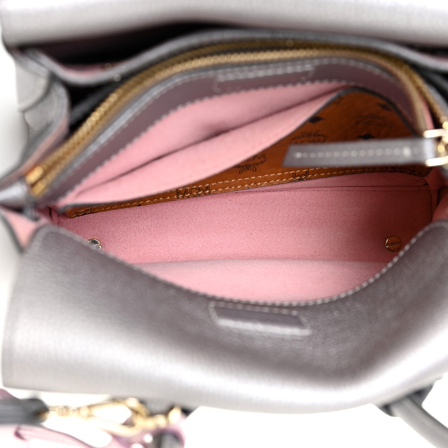 Metallic Grained Calfskin Mini Milla Tote Spike Silver