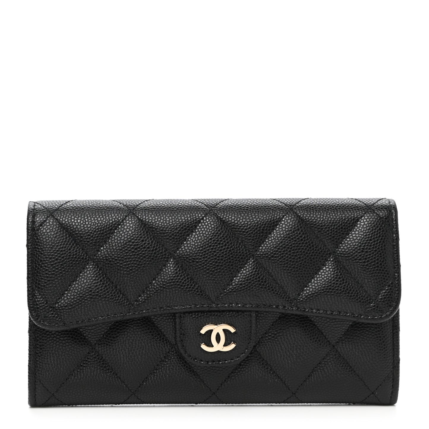 Caviar Quilted Medium Gusset Flap Wallet Black