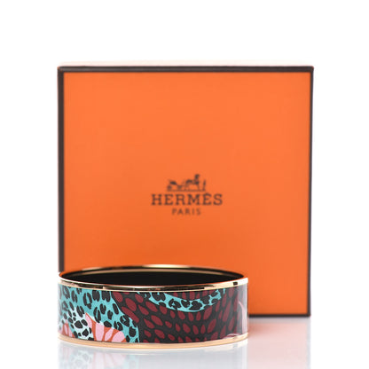Hermes Enamel Printed Wide Jungle of Eden Wide Bracelet 65 Rose Couture 6 of 6