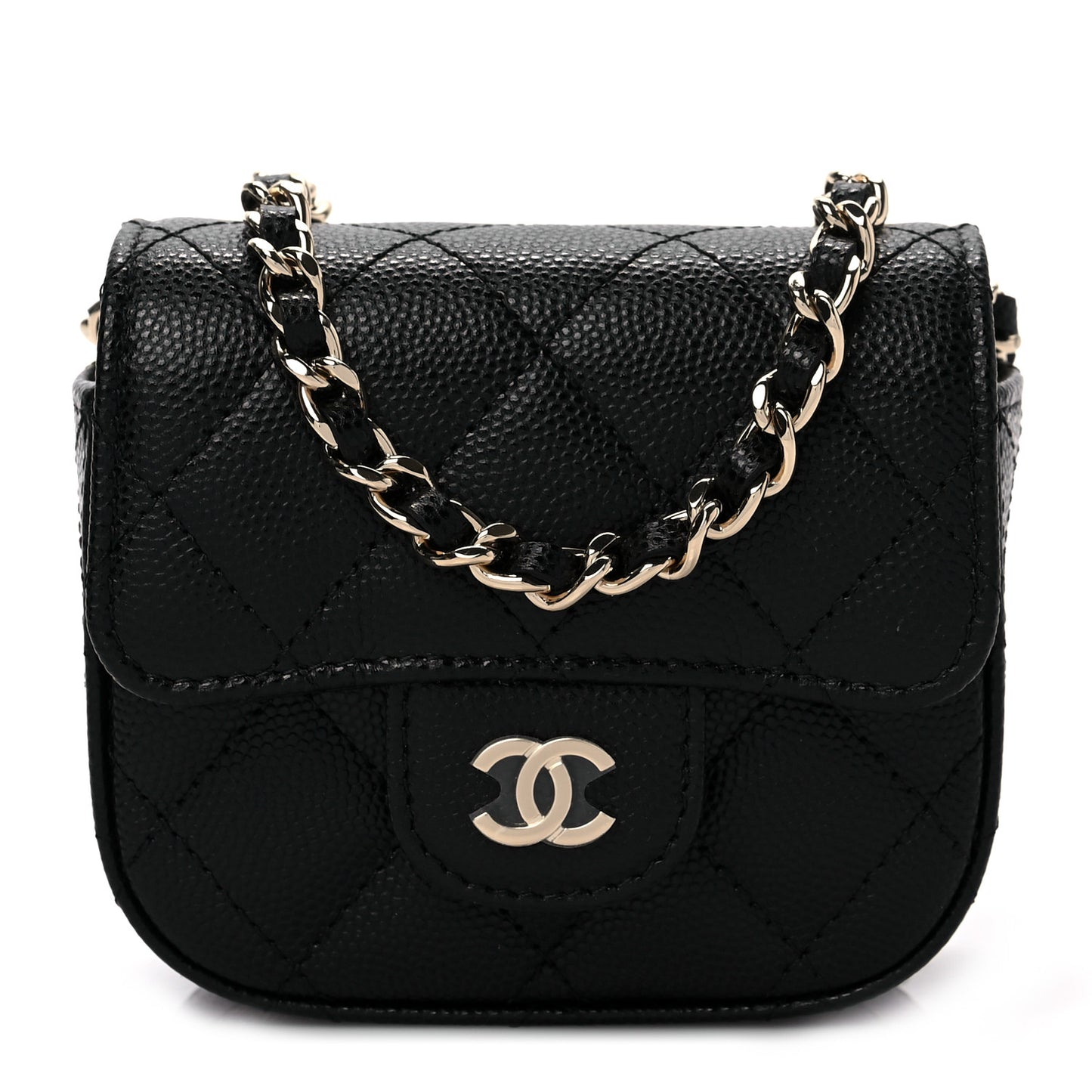 Caviar Quilted Mini Clutch With Chain Black