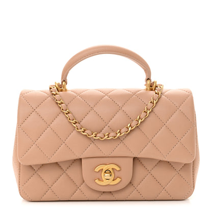 Chanel Lambskin Quilted Mini Top Handle Rectangular Flap Beige 1 of 10