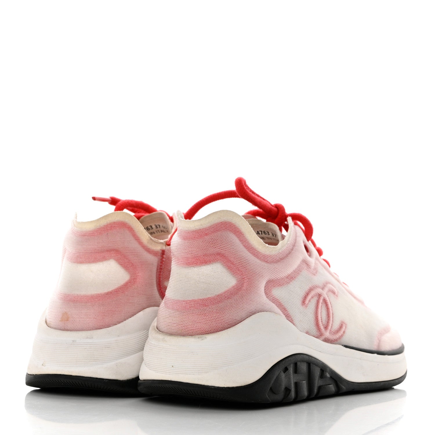 Chanel Lycra Fabric CC Sneakers 37.5 White Red 4 of 9