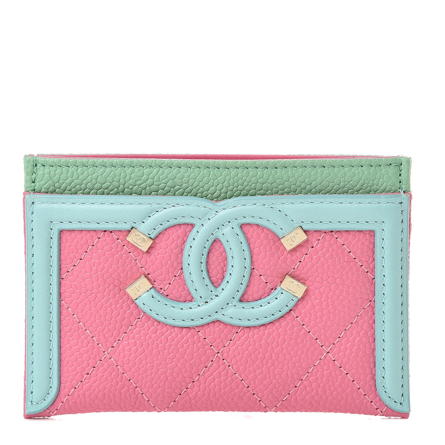 Caviar Quilted CC Filigree Card Holder Pink Blue Green
