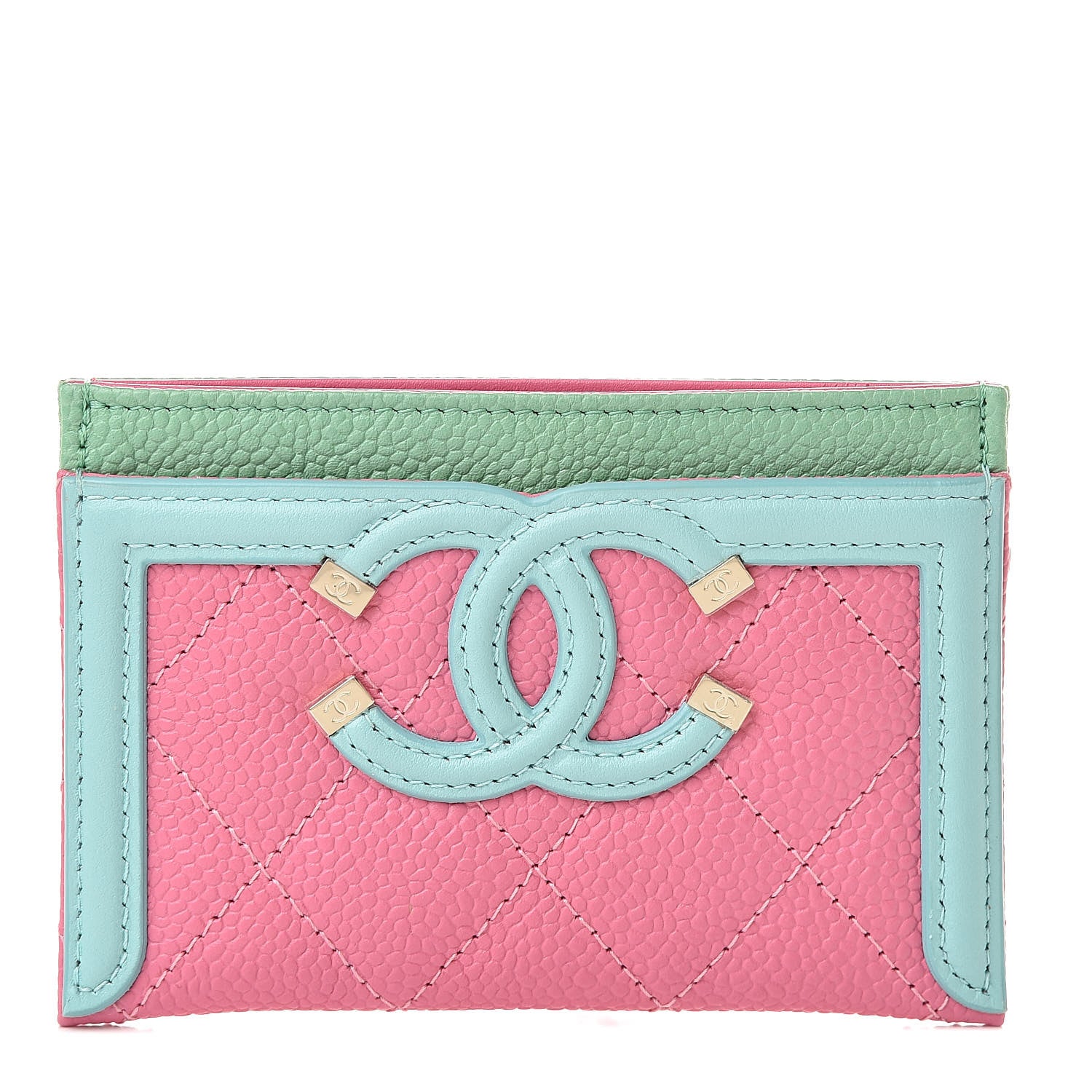 Chanel Caviar Quilted CC Filigree Card Holder Pink Blue Green 1 of 9