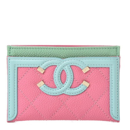 Chanel Caviar Quilted CC Filigree Card Holder Pink Blue Green 1 of 9