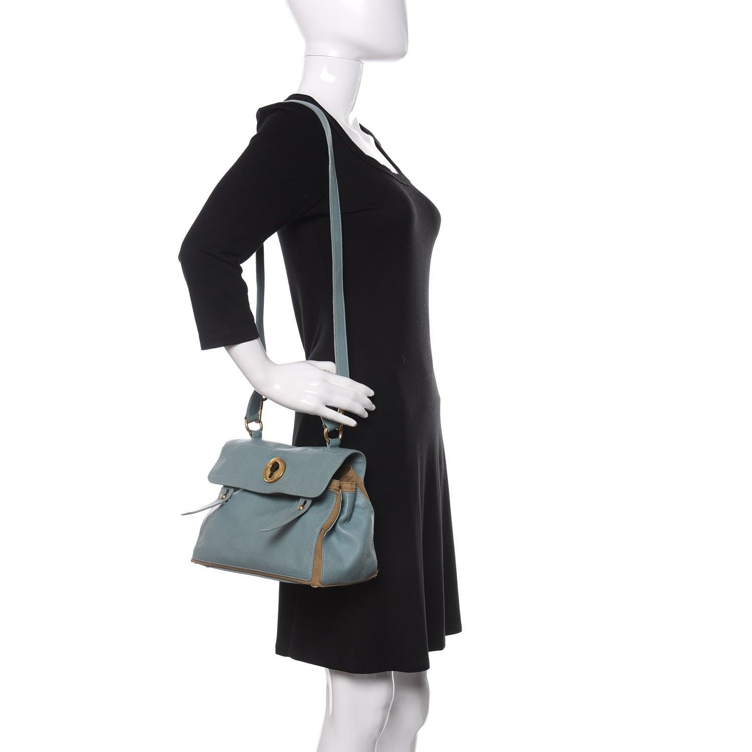 Saint Laurent Calfskin Canvas Small Muse Two Blue Glacier Beige 2 of 9