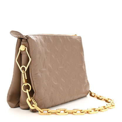 Louis Vuitton Lambskin Embossed Monogram Coussin PM Taupe 3 of 12