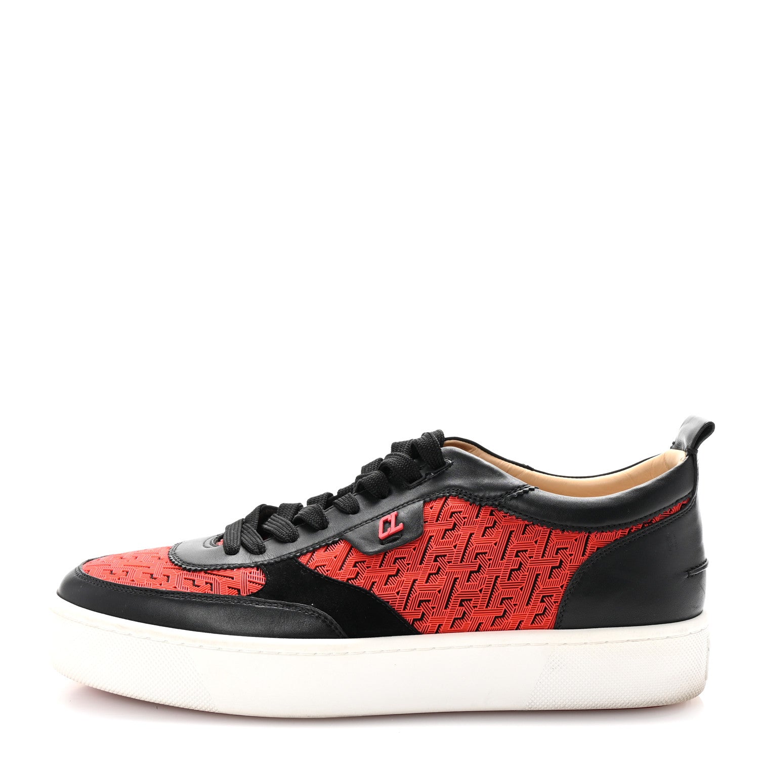 Christian Louboutin Calfskin Printed Mens Happyrui Techno Flat Sneakers 45 Black Smoothie 1 of 8