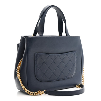 Chanel Grained Calfskin Stitched Small Lady Coco Top Handle Tote Navy 3 of 11