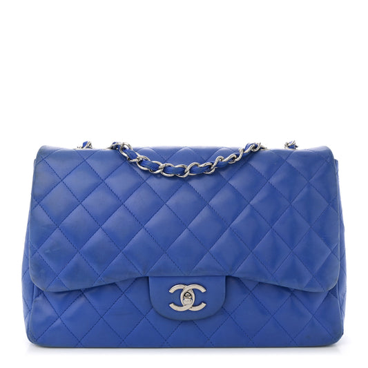 Lambskin Quilted Jumbo Single Flap Blue