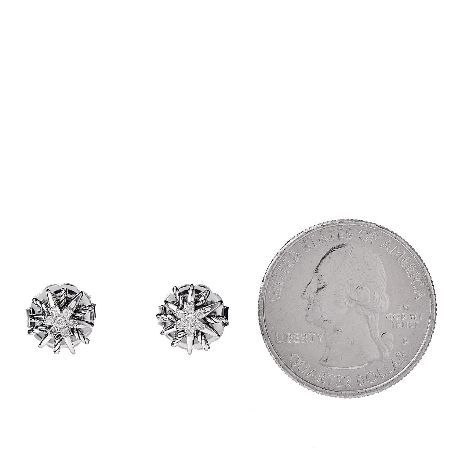 David Yurman Sterling Silver Diamond 10mm Starburst Earrings 2 of 5