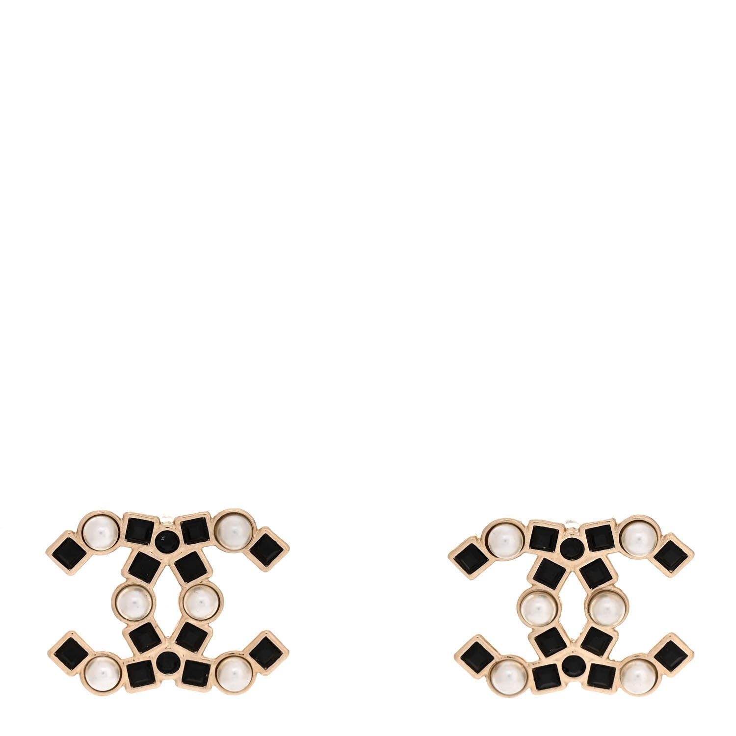 Chanel Pearl Crystal CC Earrings Gold Black 1 of 5
