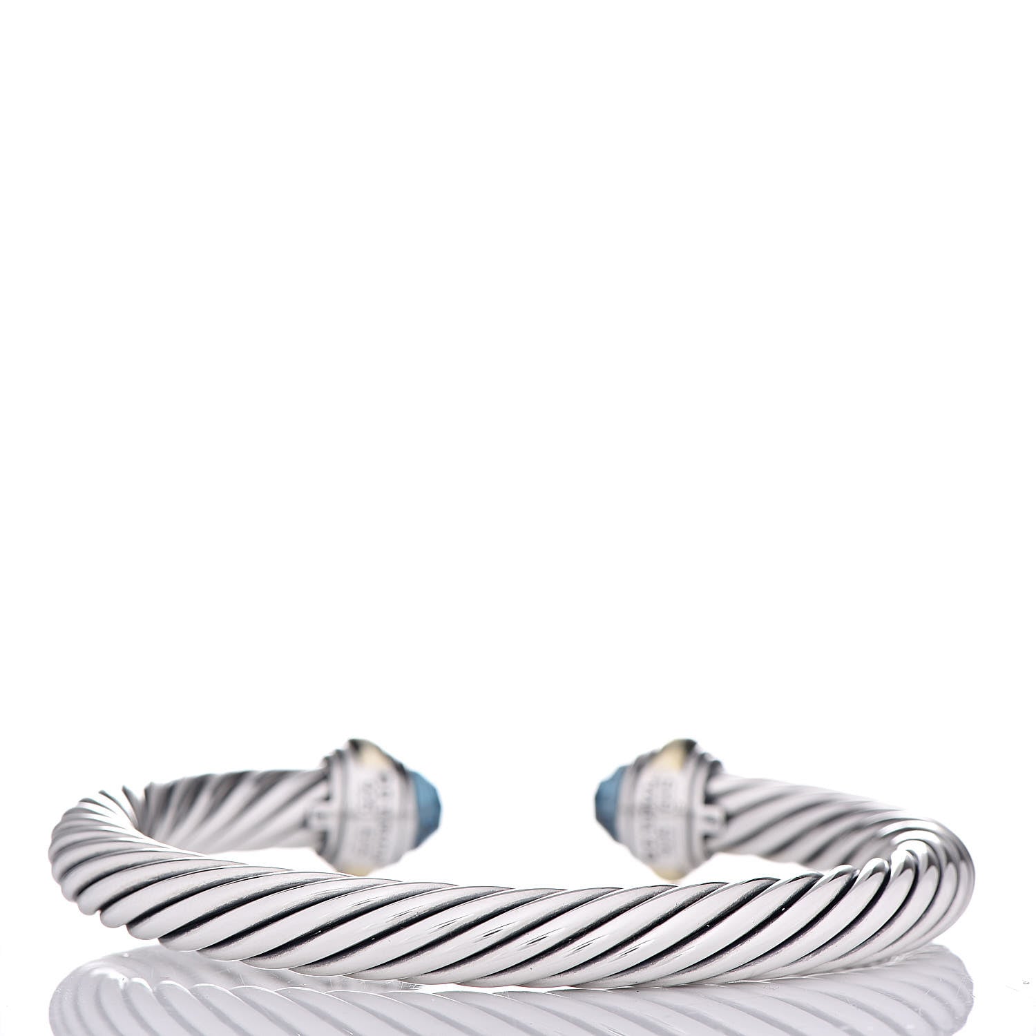 David Yurman Sterling Silver 14K Yellow Gold Blue Topaz 7mm Cable Classics Bracelet 3 of 4