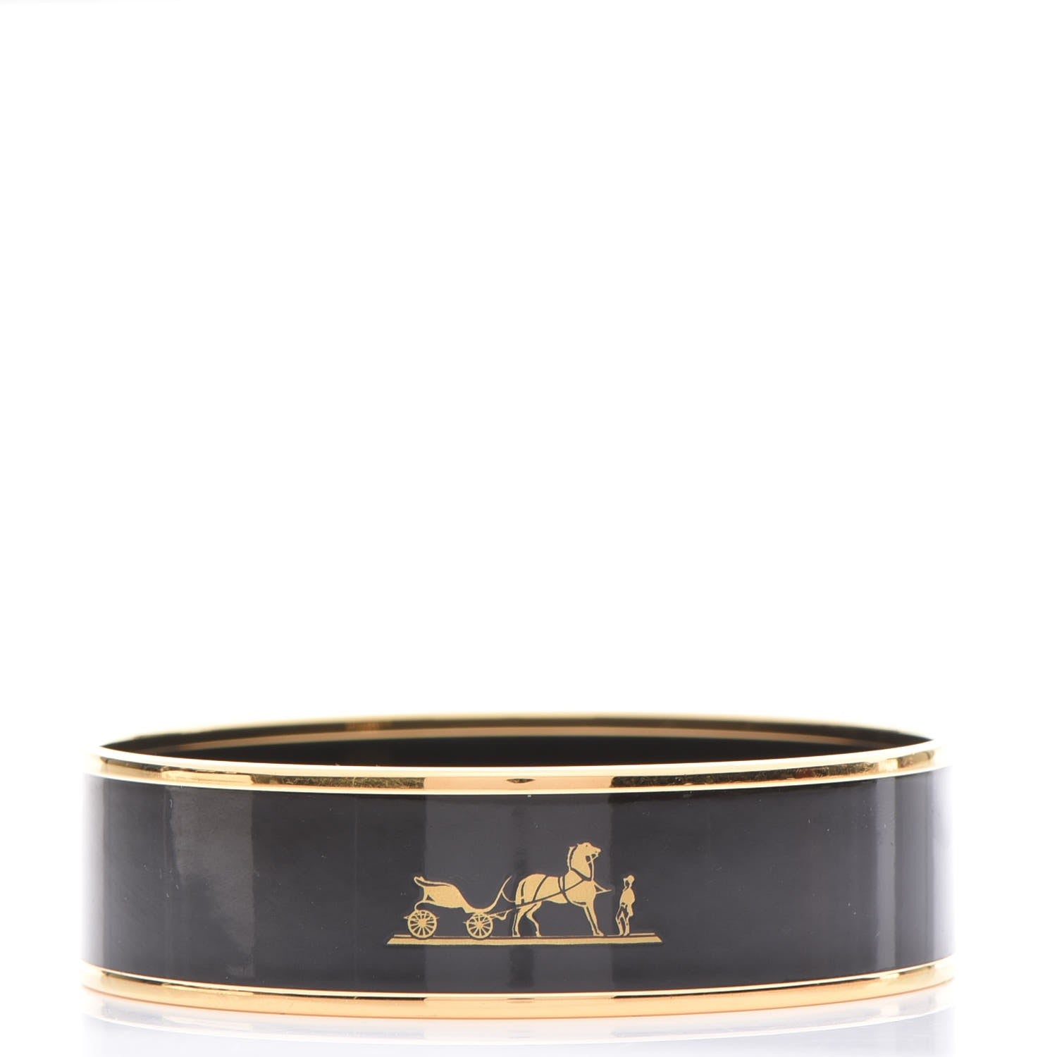 Hermes Enamel Printed Wide Caleche Bracelet 70 Black 1 of 6