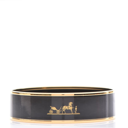 Hermes Enamel Printed Wide Caleche Bracelet 70 Black 1 of 6
