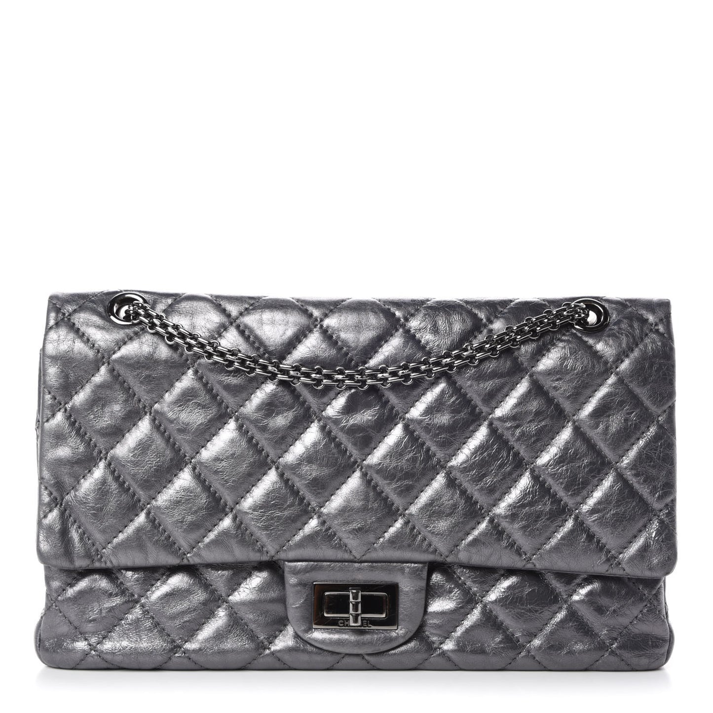 Metallic Aged Calfskin Quilted 2.55 Reissue 227 Flap Dark Silver