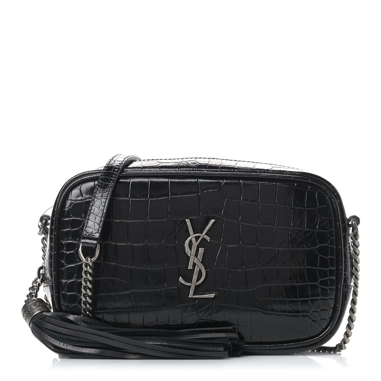 Calfskin Crocodile Embossed Monogram Mini Lou Camera Bag Black