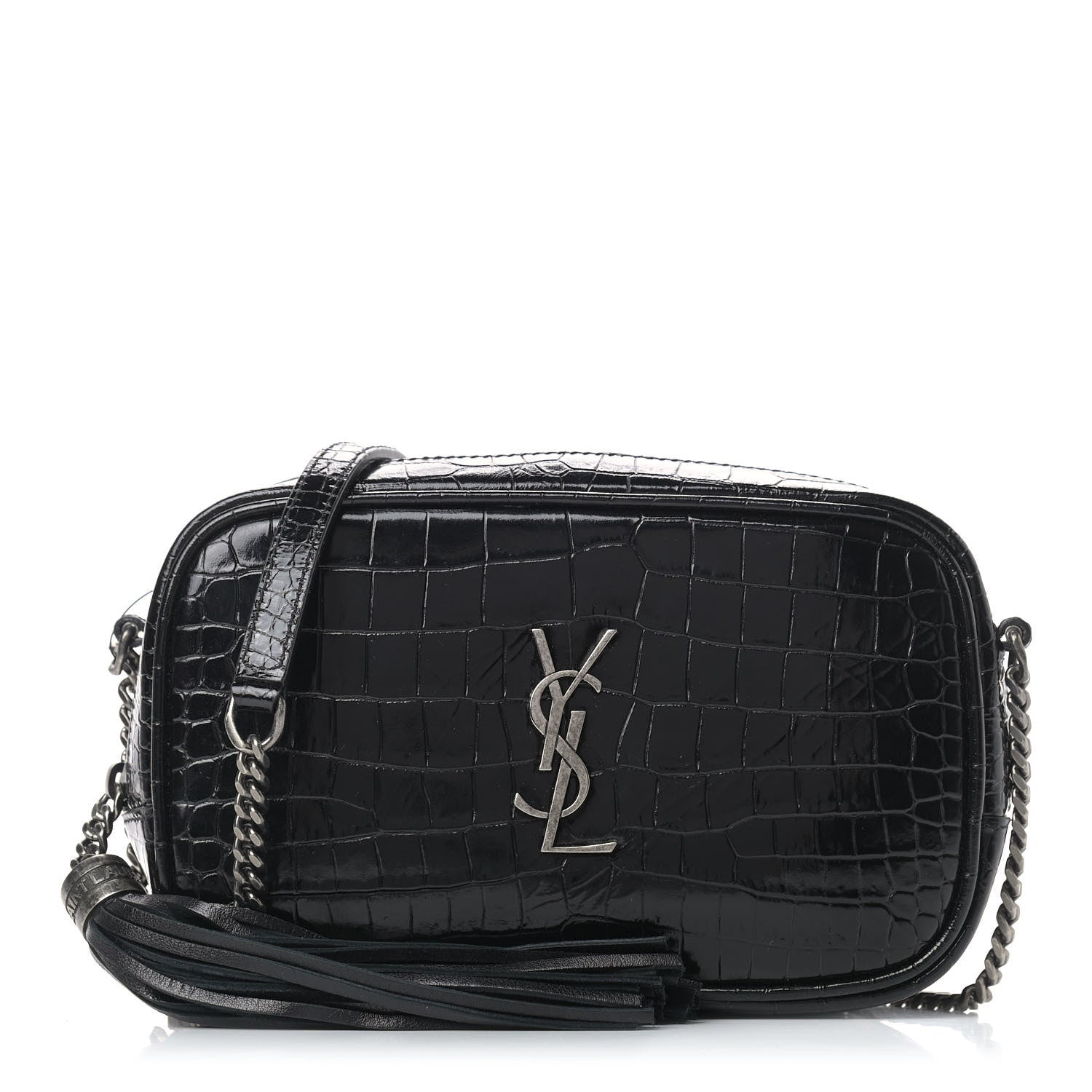 Saint Laurent Calfskin Crocodile Embossed Monogram Mini Lou Camera Bag Black 1 of 9