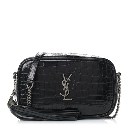 Saint Laurent Calfskin Crocodile Embossed Monogram Mini Lou Camera Bag Black 1 of 9
