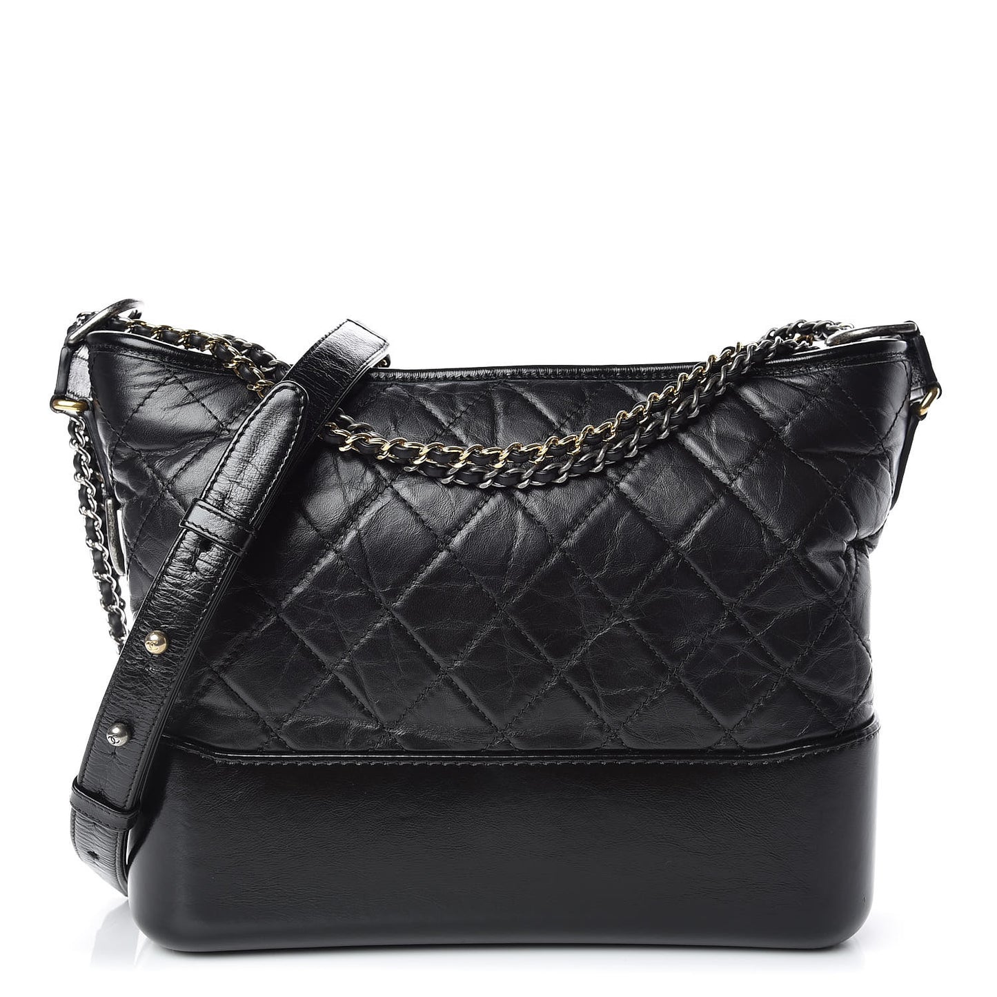 Aged Calfskin Quilted Medium Gabrielle Hobo Black