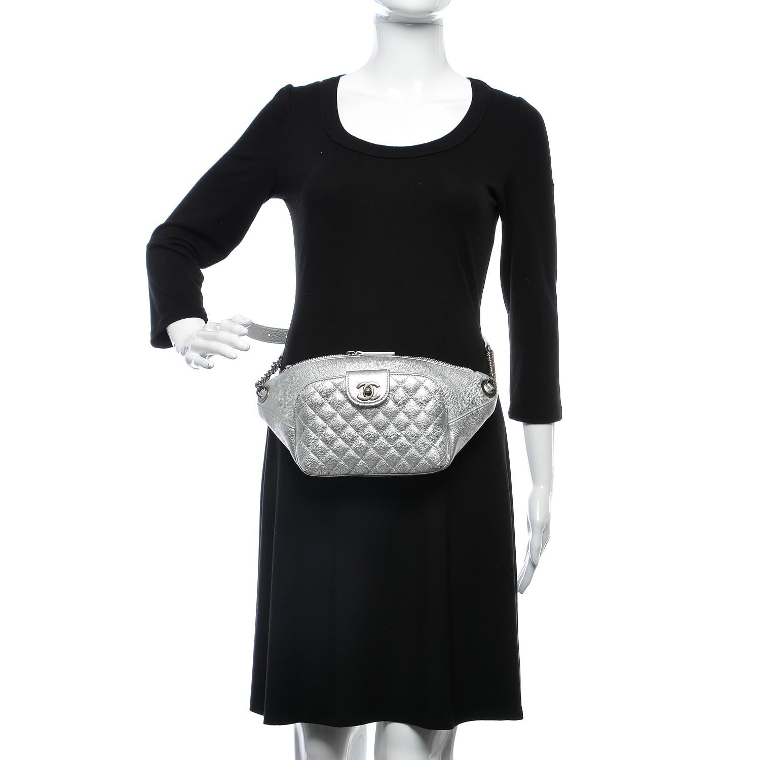 Chanel Metallic Grained Calfskin Quilted Casual Rock Waist Bag Fanny Pack Silver 2 of 7