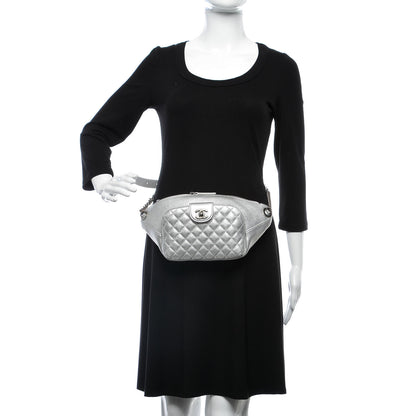 Chanel Metallic Grained Calfskin Quilted Casual Rock Waist Bag Fanny Pack Silver 2 of 7