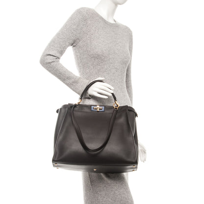 Fendi Vitello Dolce Marmol Large Peekaboo Iconic Satchel Ebano Blu Scuro 2 of 9