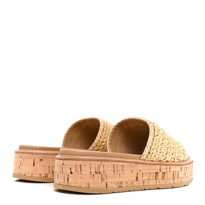 Prada Raffia Metal Triangle Logo Woven Flatform 35mm Slide Sandals 36 Naturale 4 of 9