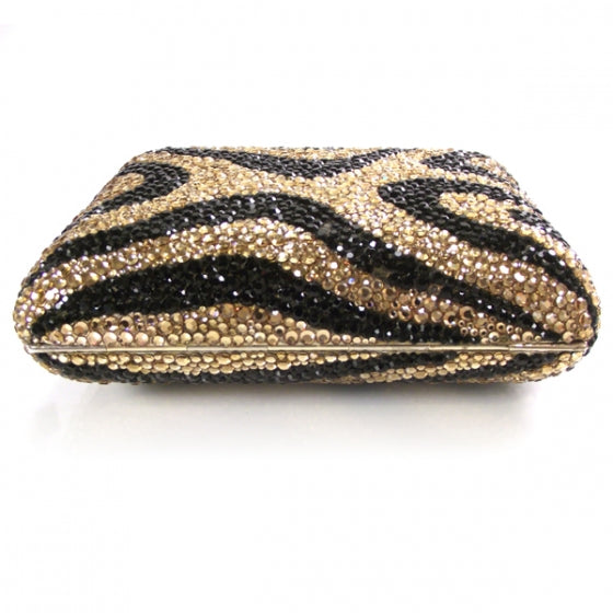 Swarovski Crystal Minaudiere Clutch Black and Gold