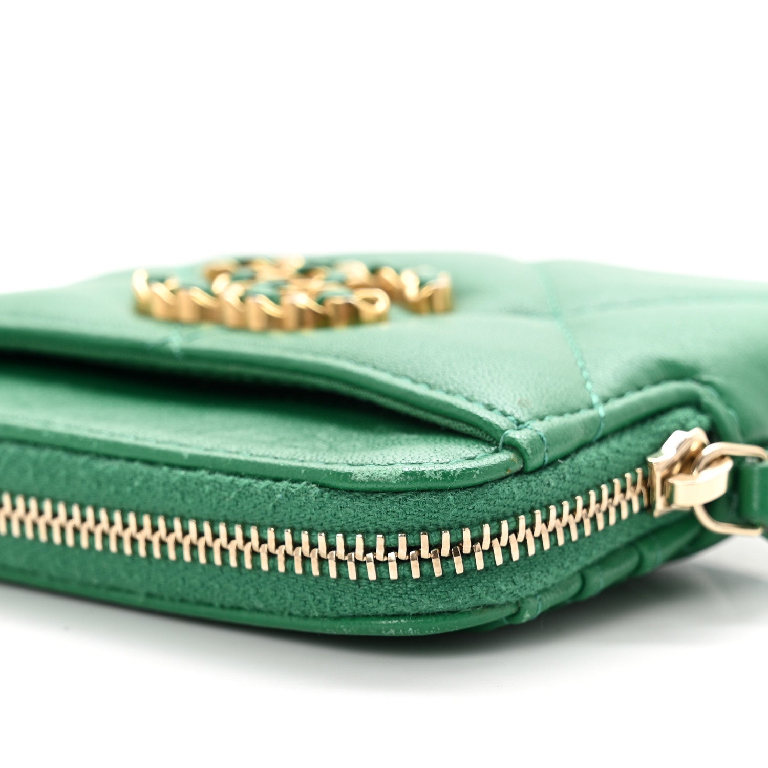 Chanel Lambskin Quilted Chanel 19 Zip Card Holder Wallet Green 9 of 9