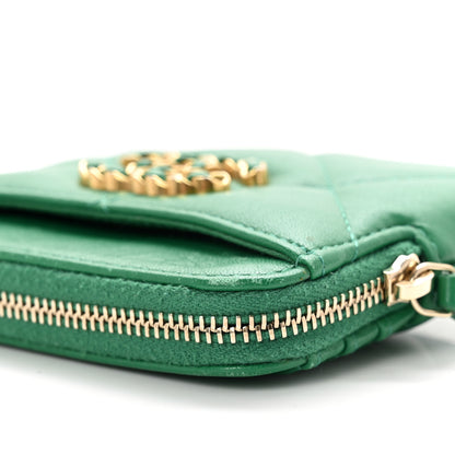 Chanel Lambskin Quilted Chanel 19 Zip Card Holder Wallet Green 9 of 9