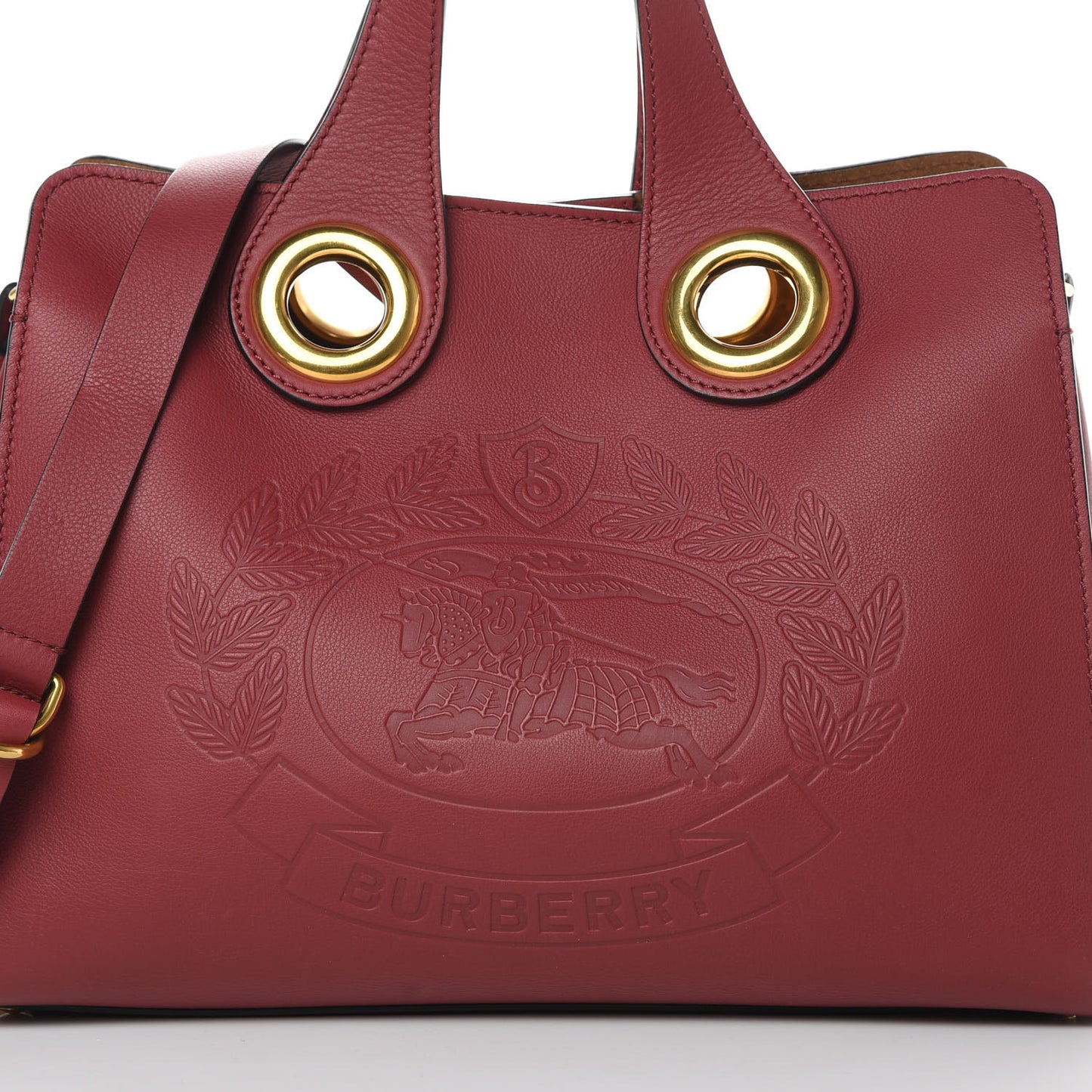 Smooth Calfskin Small Grommet Embossed Crest Bag Red