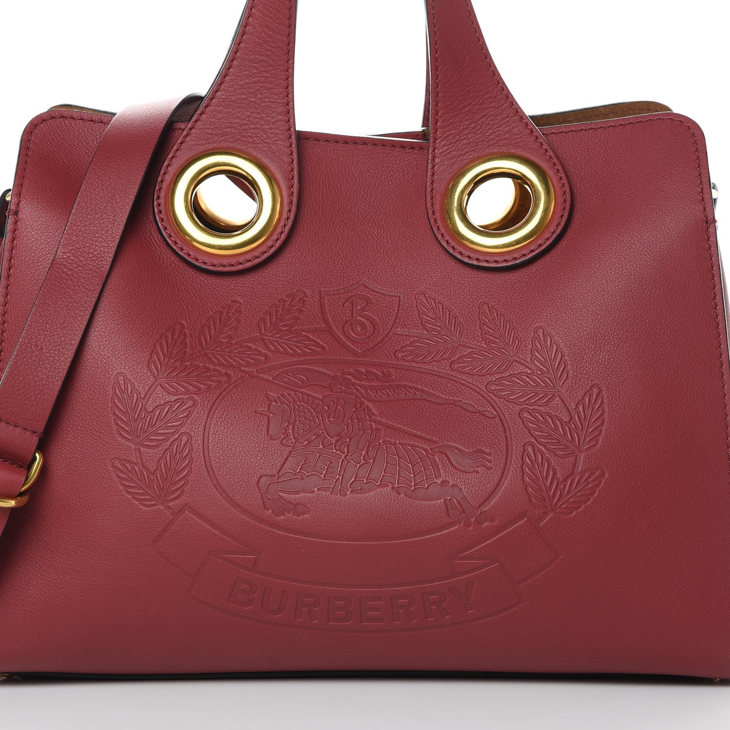 Burberry Smooth Calfskin Small Grommet Embossed Crest Bag Red 8 of 15