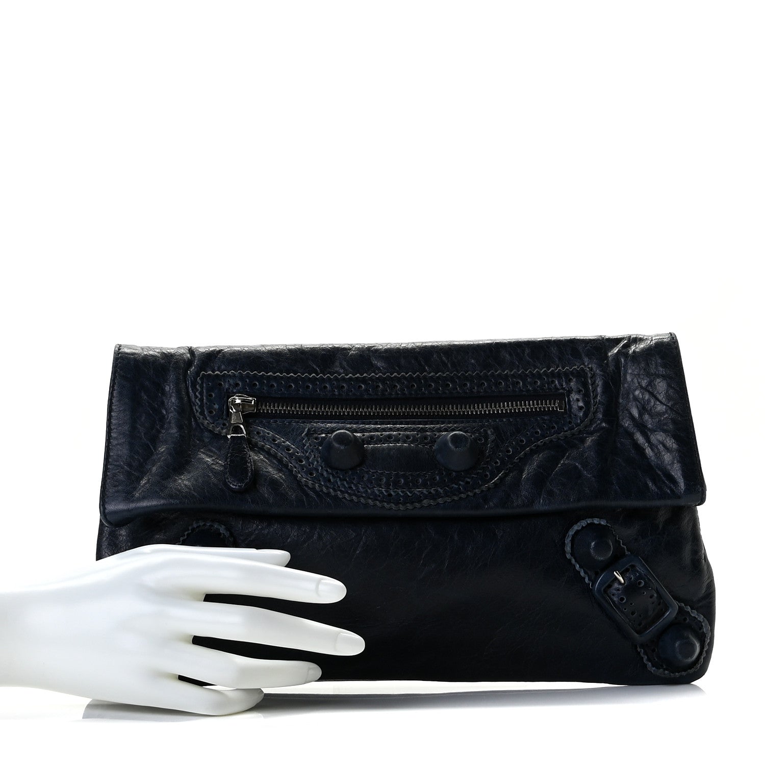 Balenciaga Agneau Giant Brogues Hardware Envelope Clutch Marine 2 of 10